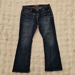 BKE Kate Distressed Whiskered Dark Blue Boot Cut Womens 34 X 34 Western Cowgirl